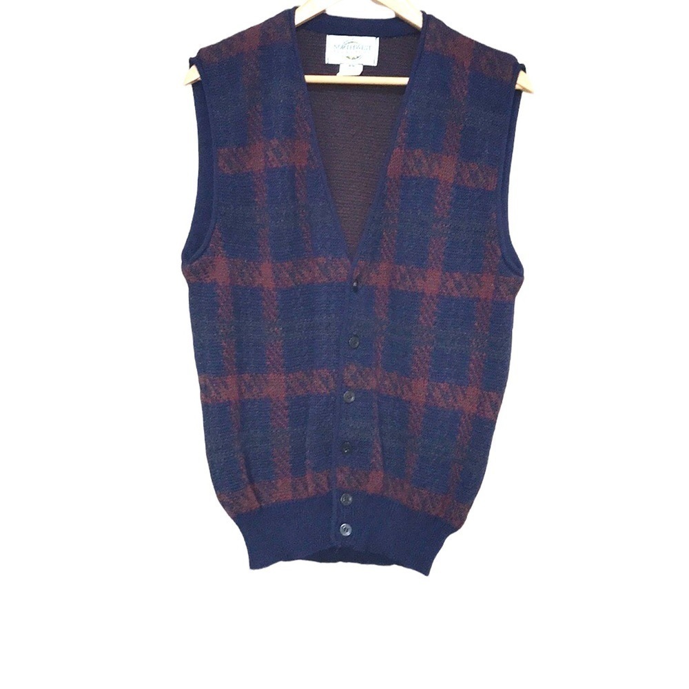 𝅺VINTAGE Northern Territory knit button front Grandpa core vest plaid size M